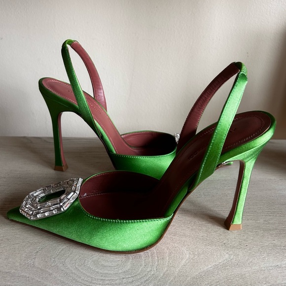 COPY - Amina Muaddi Camelia Silk Slingback Pumps - Picture 4 of 9